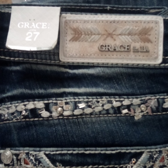 Grace in LA Women's 27 Embellished Shimmer Distressed Fade Boot Cut NWT - Picture 7 of 8